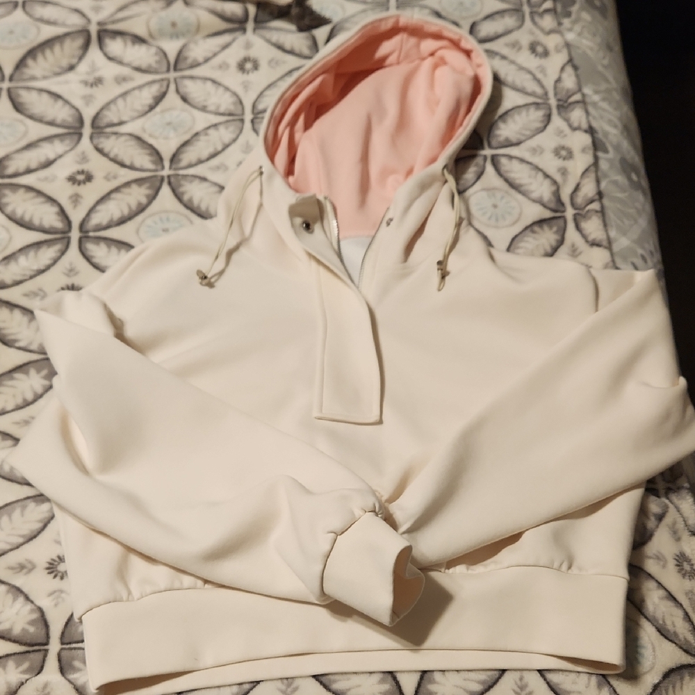 Women's Cream Hoodie with Pink Lined Hood